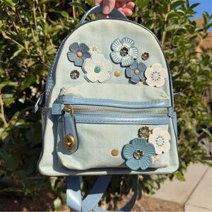 COACH Denim Tea Rose Backpack 23 （54068）